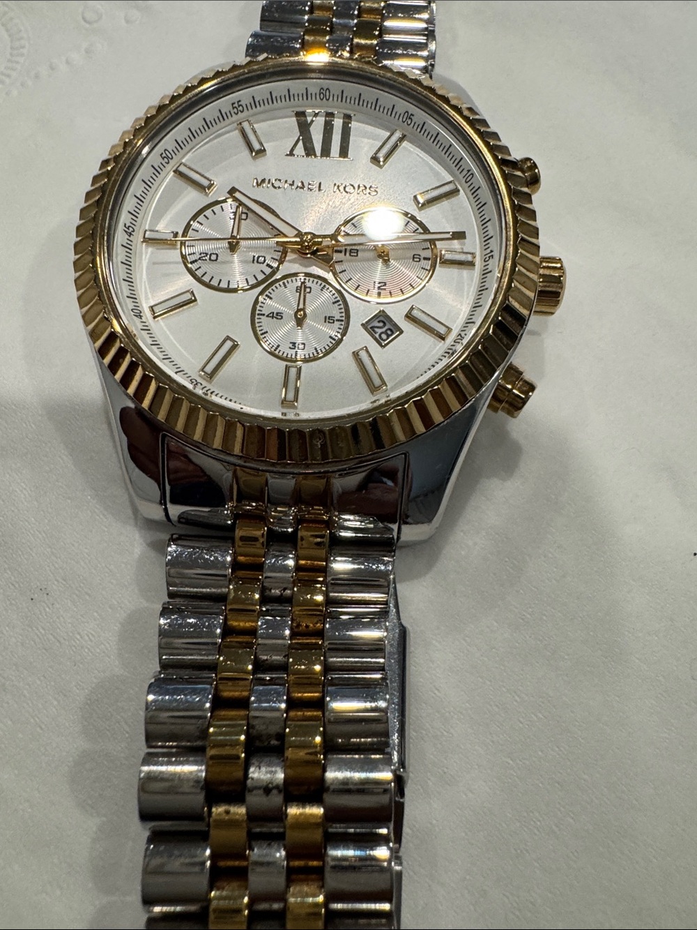 Michael Kors Two-Tone Silver and Gold Chronograph Bracelet Watch - Picture 5 of 6